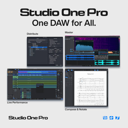 Licencia perpetua de Studio One Pro 7: software DAW de grabación y producción musical con separación de stems, integración de splice, mezcla, masterización, instrumentos virtuales, bucles y samples incluidos.