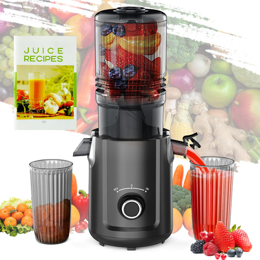 Exprimidor Hobsir de prensado en frío de 5.3 pulgadas, de 300 W, con masticación lenta, para verduras y frutas, fácil de limpiar, color negro.